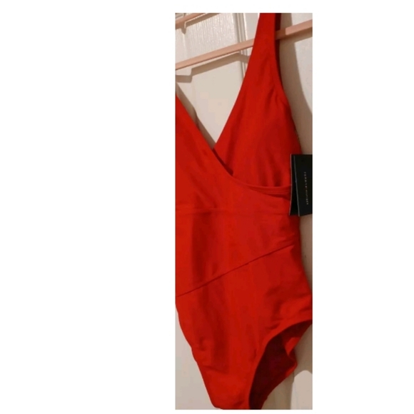 TOMMY HILFIGER RED SCA V-NECK FRONT LAYER WRAP SWIMSUIT SWIMWEAR SIZE 10 NEW WI - Picture 3 of 14